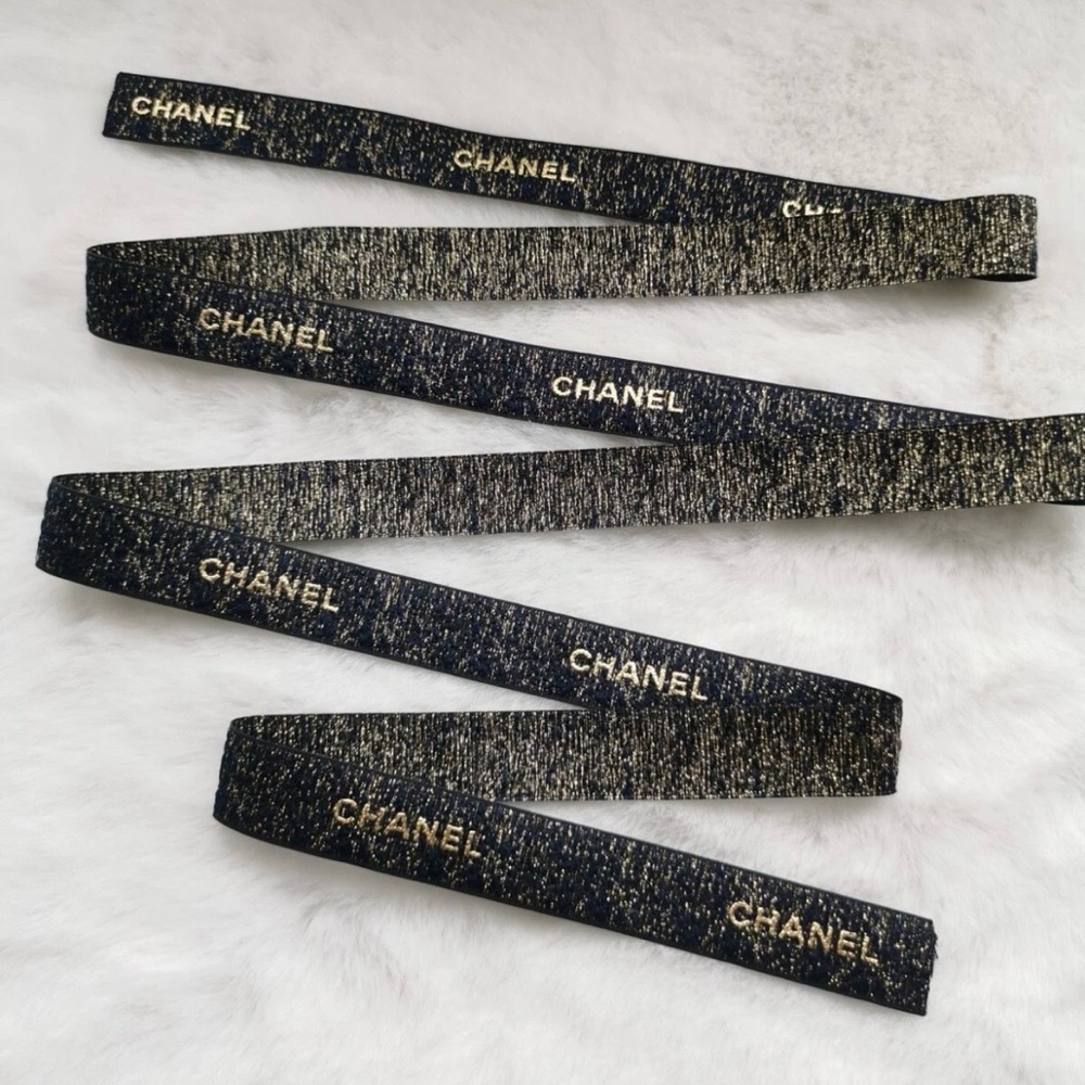 Authentic CHANEL Black with Gold embossed lettering Ribbon Sold By 2 Yard (72in)